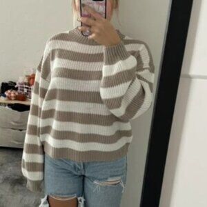 Tan/white striped sweater